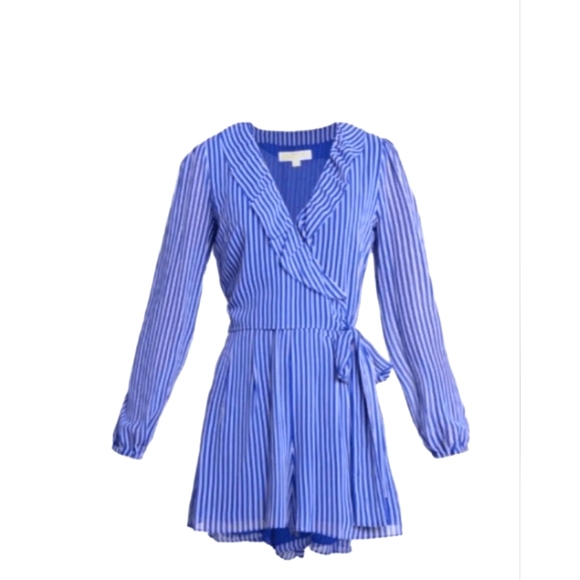 Michael Kors striped ruffle v-neck bow tie preppy nautical romper - Picture 4 of 4